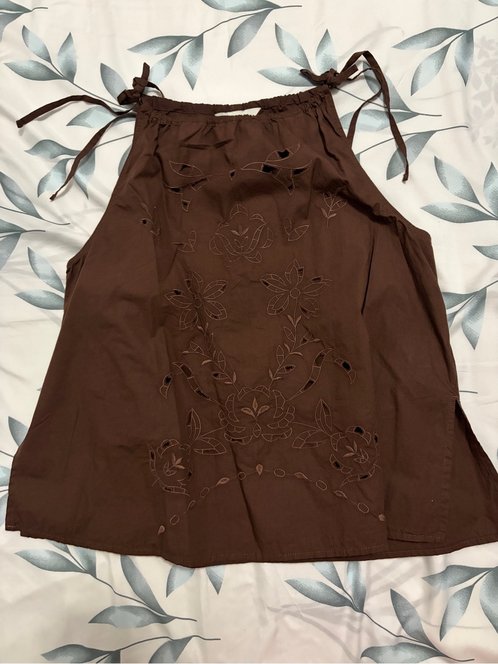 H&M Brown Embroidered Tie-Shoulder Camisole Top